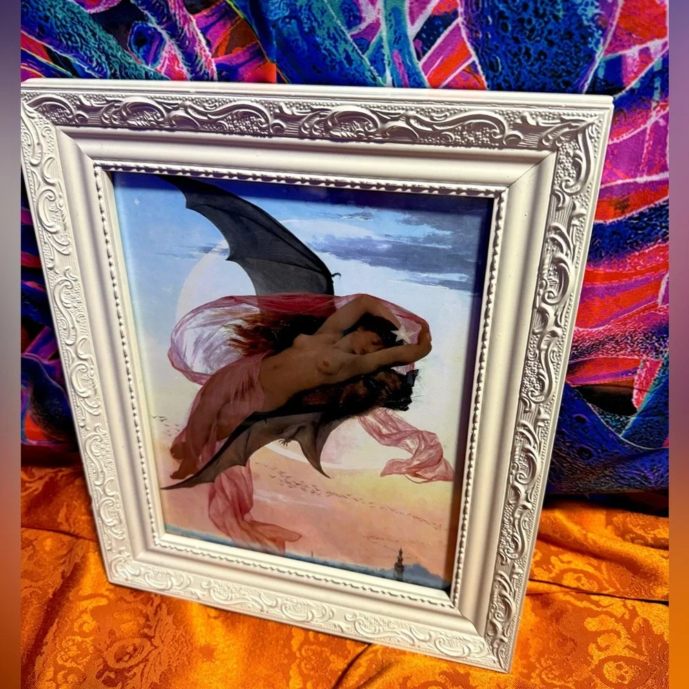 Moonlit Dreams Gabriel Ferrier Framed Art Witch Bat Moon Pagan Mythology Magic